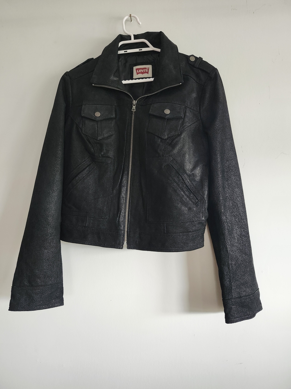 Levi's Cropper Leather Moto Jacket | Zip Front | Military-Inspired | S/M